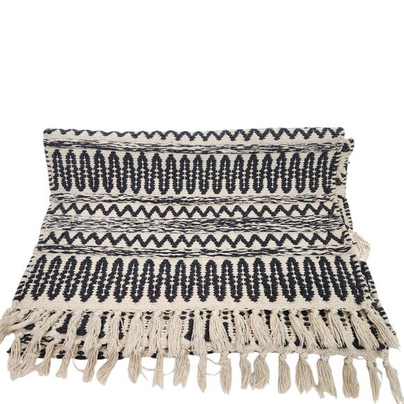 The Farmhouse by Rachel Ashwell Rug Black Cream Shabby Chic Cotton Woven Runner - Picture 2 of 15